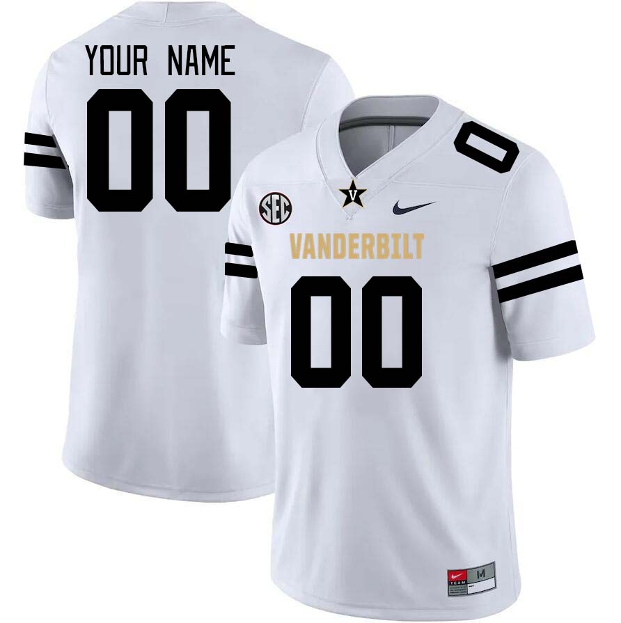 Custom Vanderbilt Commodores Name And Number College Football Jerseys Stitched-White - Click Image to Close